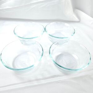 4 Pyrex Scalloped Ring Green Glass Custard Dessert Ramiken Cups #464 300ml